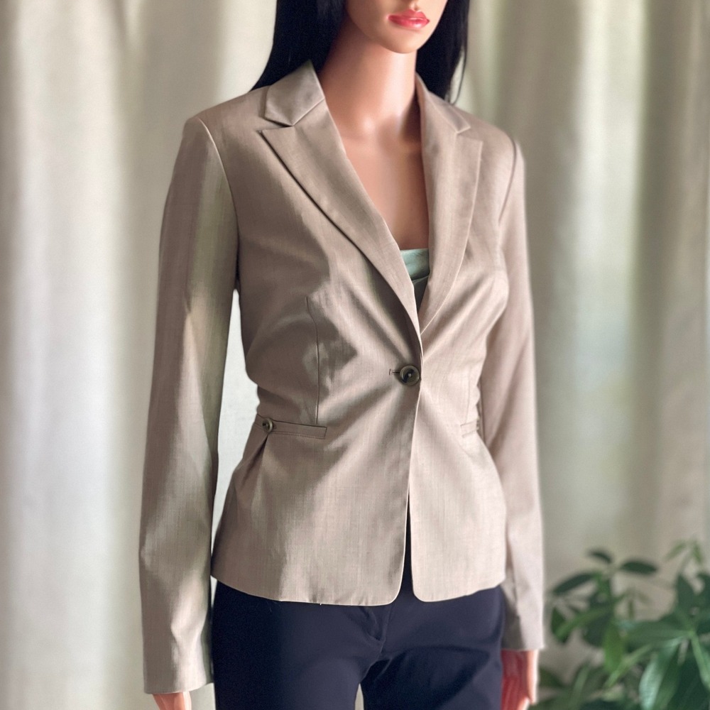 NWT Banana Republic Womens Khaki Wool Blend Single Button Blazer Jacket Size 2